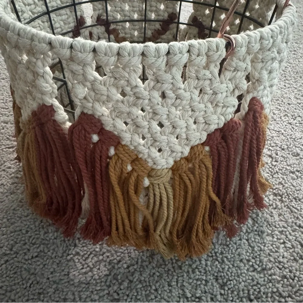 Boho Macrame Wire Basket‎ Plant Holder Storage Decor